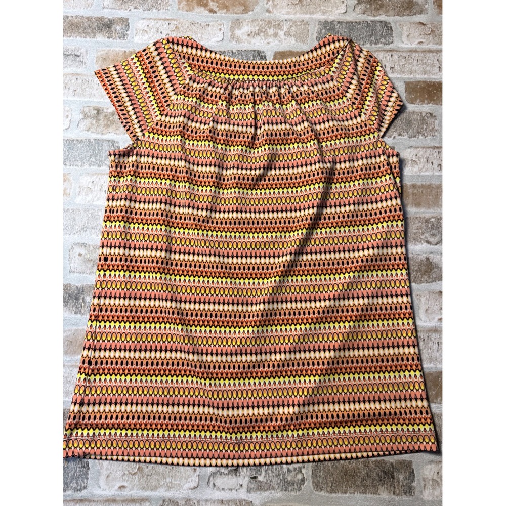 Dana Buchman Womens XS Orange Geometric Beaded Neck Cap Sleeve Blouse Top - Picture 4 of 4